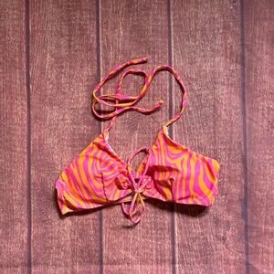 SHEIN Pink and Orange Striped Bikini Top